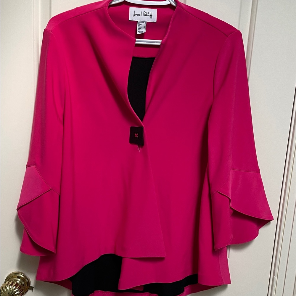 Joseph Ribkoff sz 10 Fab Fuschia Pink Raspberry Jacket tulip sleeves asymetrical